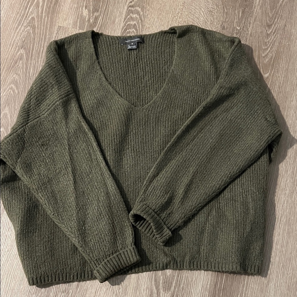 French Connection Oversized Cozy Deep Green V-Neck Sweater